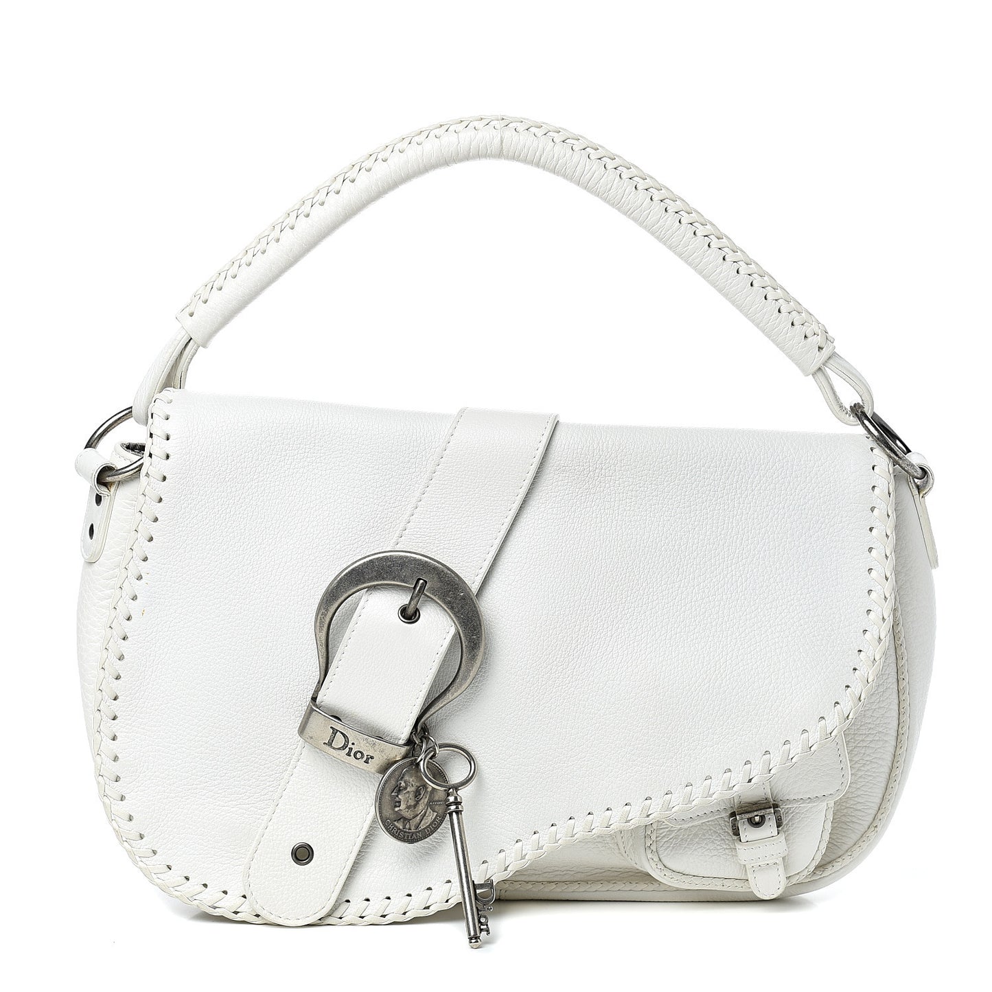 Calfskin Braided Gaucho Double Saddle Bag White