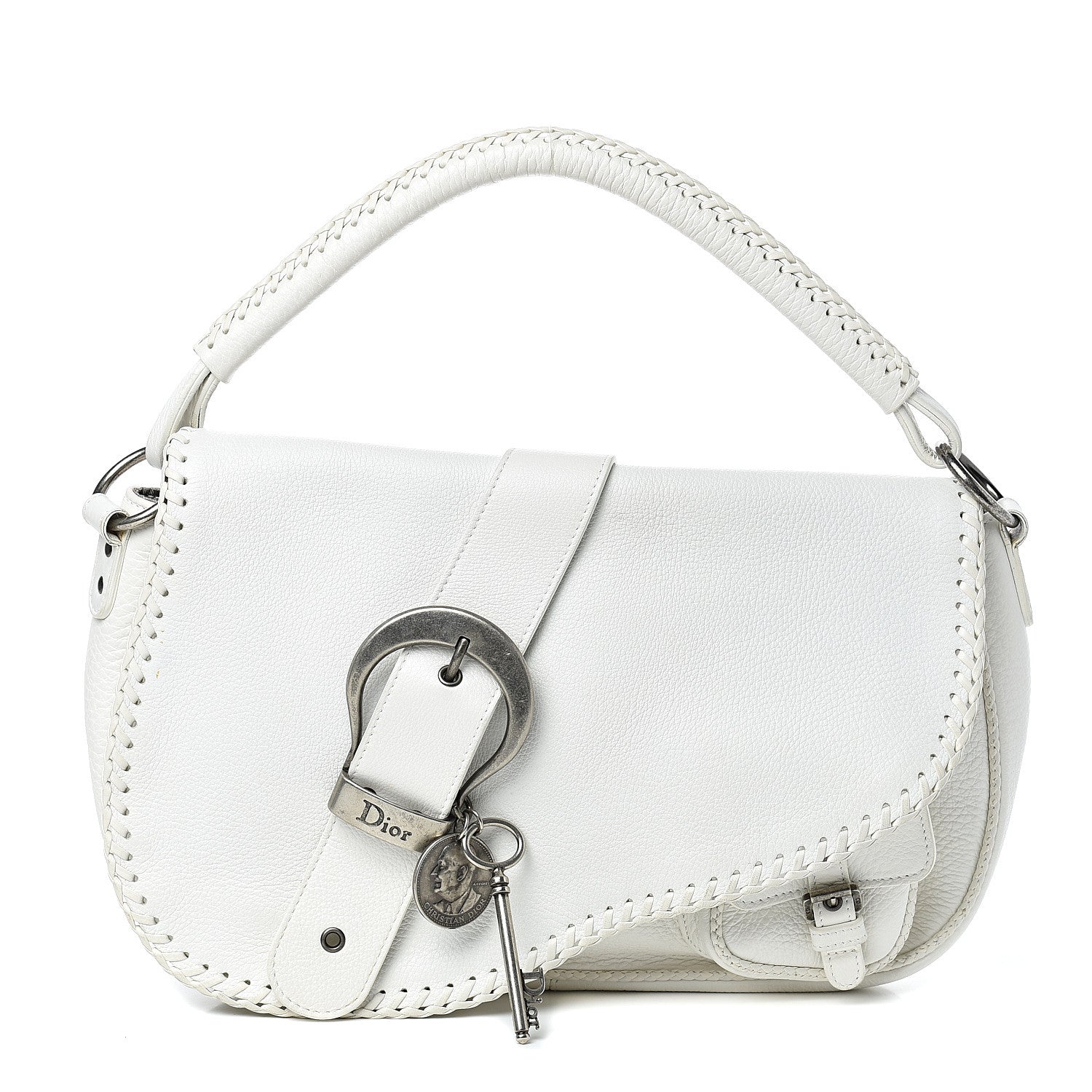 Christian Dior Calfskin Braided Gaucho Double Saddle Bag White 1 of 15