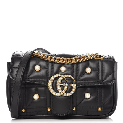 Gucci Calfskin Matelasse Studded Mini Pearly GG Marmont Shoulder Bag Black 1 of 7