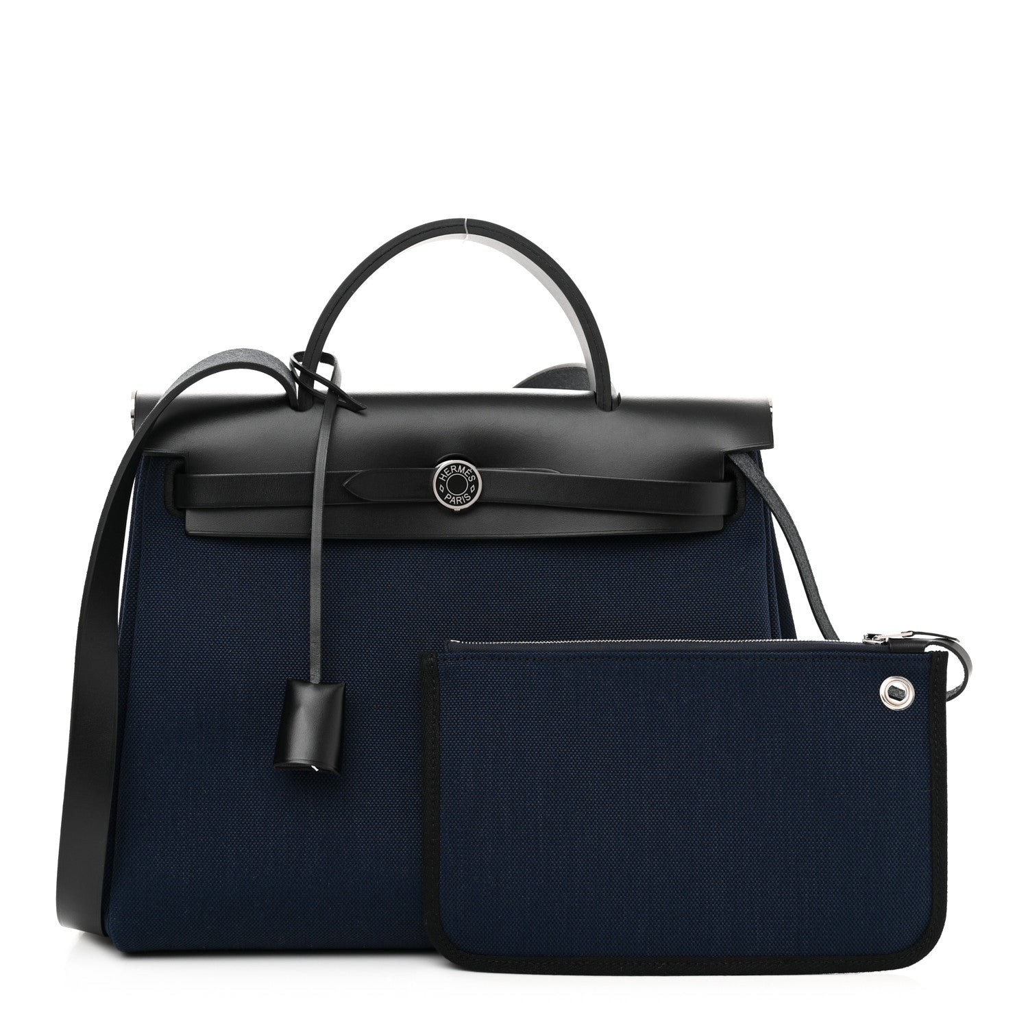 Hermes Military Toile Vache Hunter Herbag Zip Retourne 31 PM Bleu Marine Black 1 of 12