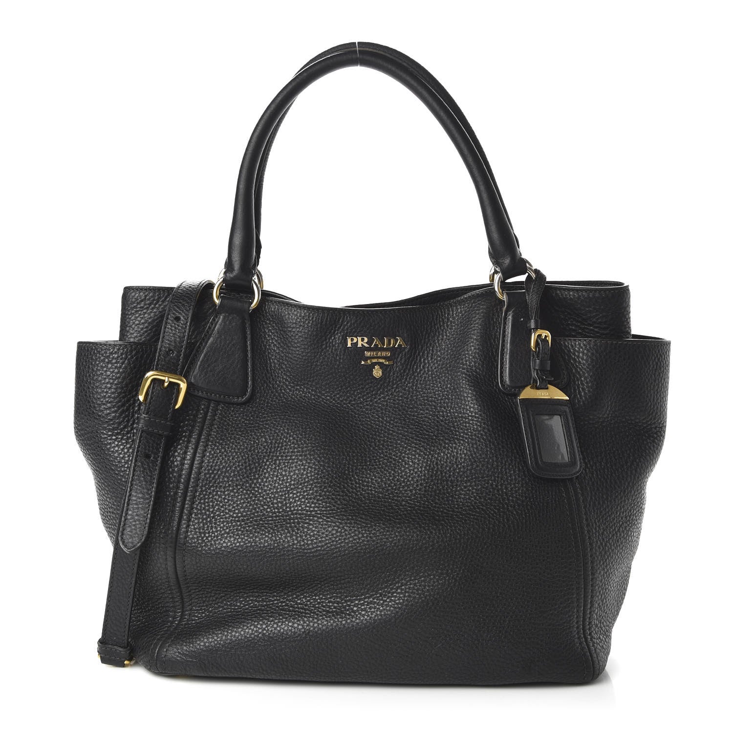 Prada Vitello Daino Side Pocket Tote Black 1 of 16
