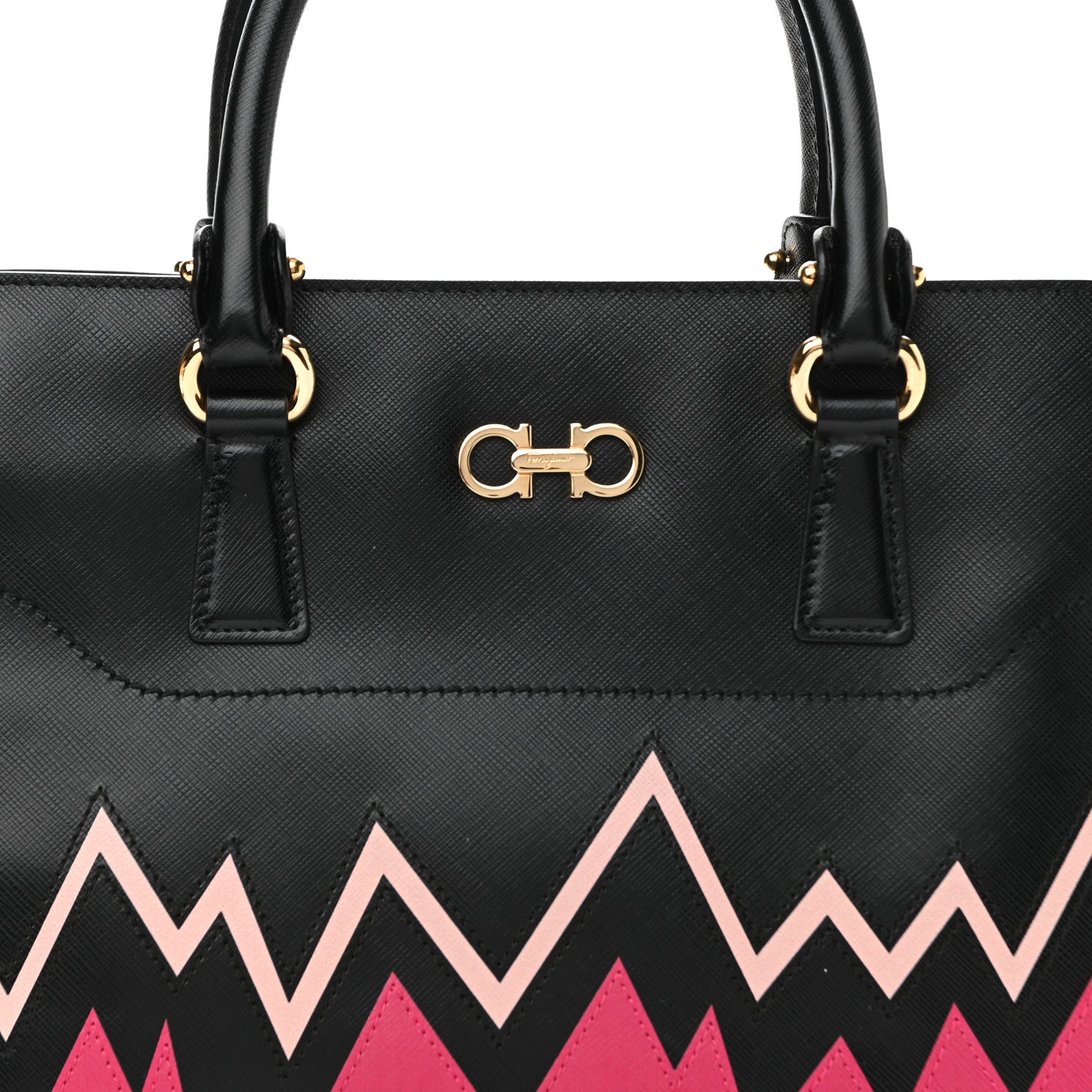Salvatore Ferragamo Saffiano Zig Zag Beky Tote Black Multicolor 7 of 9