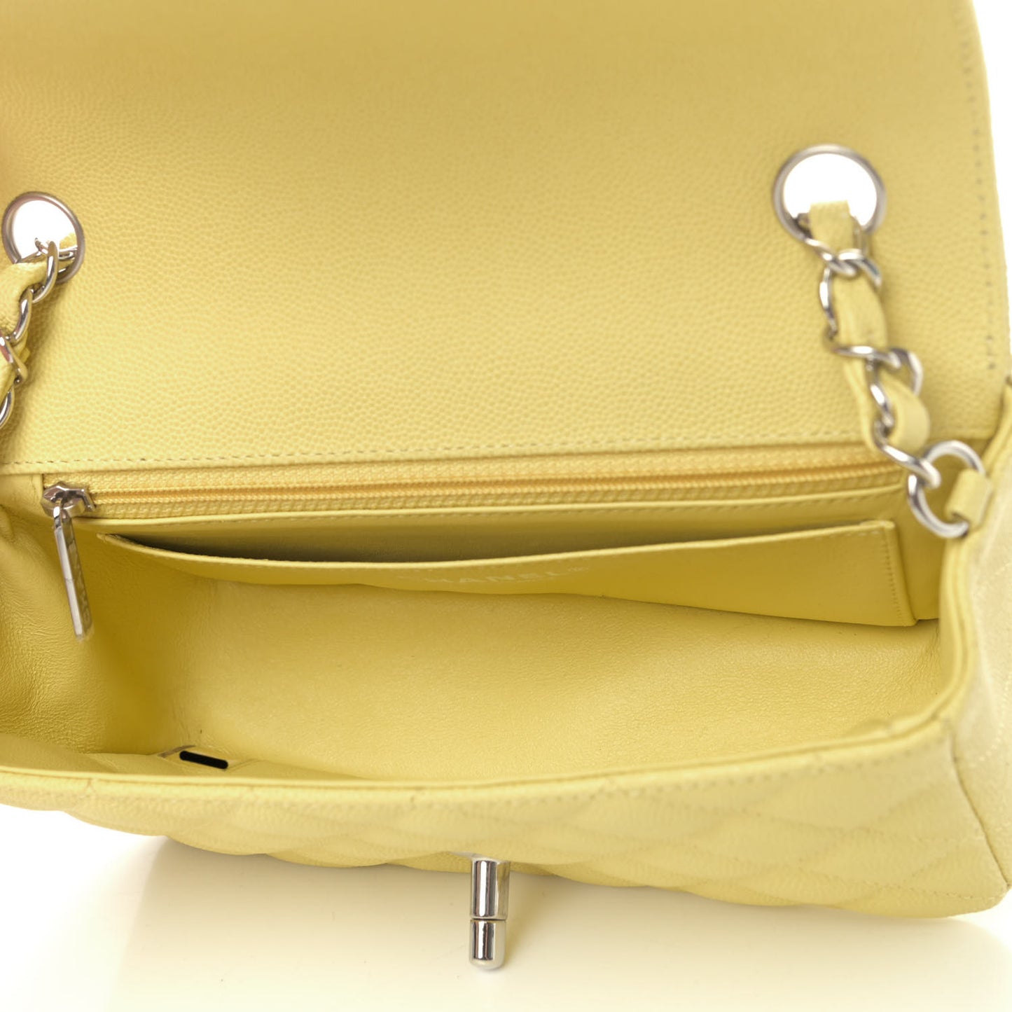 Caviar Quilted Mini Rectangular Flap Light Yellow