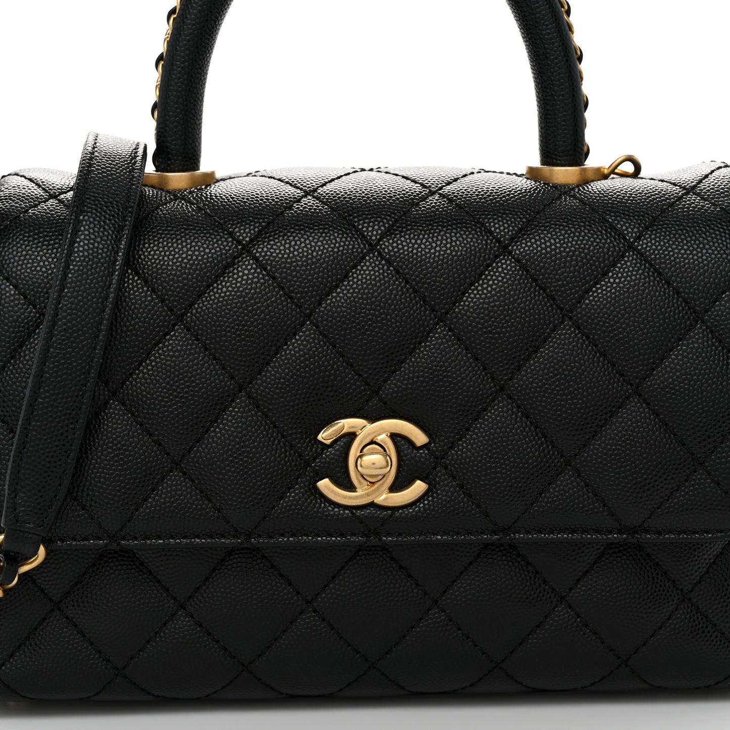 Caviar Quilted Mini Coco Chain Handle Flap Black