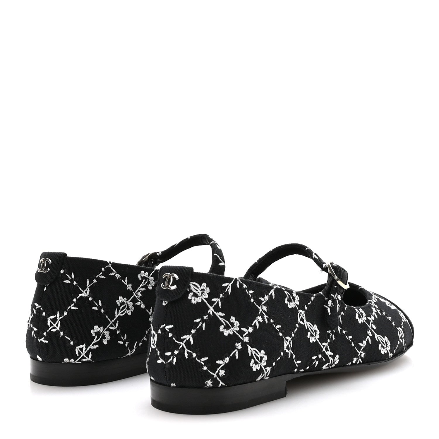 Chanel Grosgrain Floral Embroidered CC Cap Toe Ballerina Flats 37 Black White 5 of 9