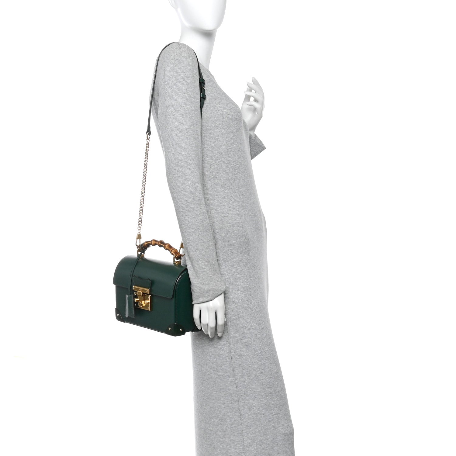 Gucci Azalea Calfskin Small Padlock Bamboo Shoulder Bag Vintage Green 2 of 10