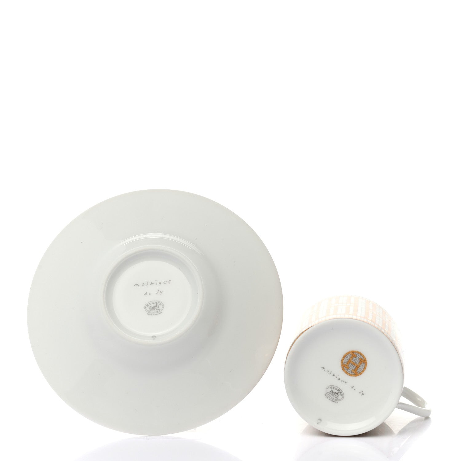 Hermes Porcelain Mosaique Au 24 Gold Coffee Cup and Saucer Set of 2 4 of 9