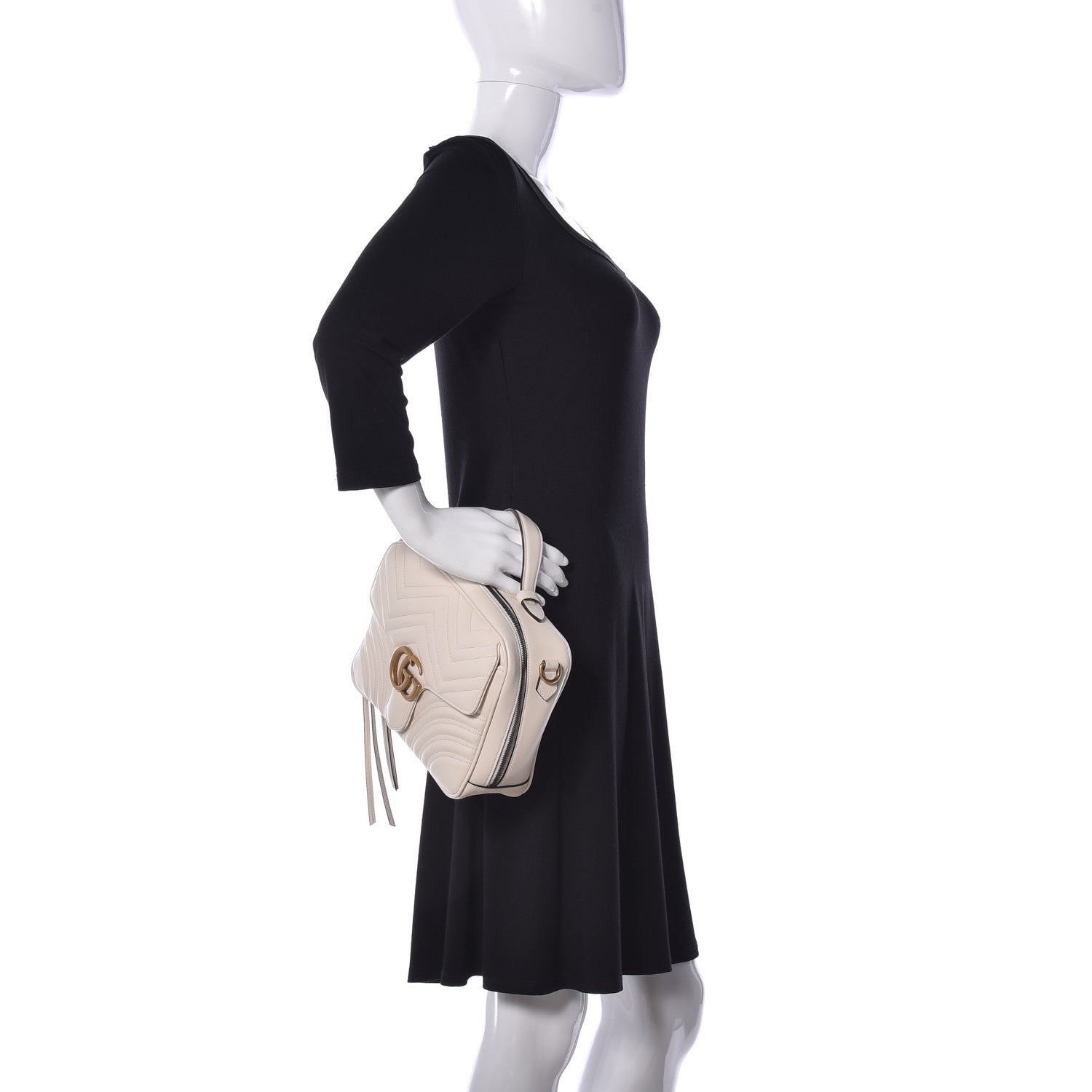 Gucci Calfskin Matelasse Sylvie Web Small GG Marmont Top Handle Shoulder Bag White 3 of 10
