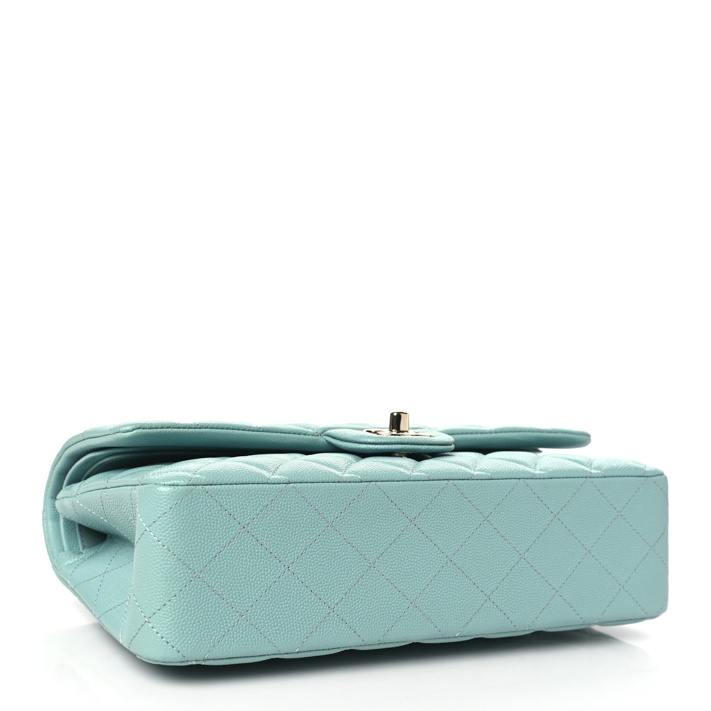 Caviar Quilted Medium Double Flap Light Blue