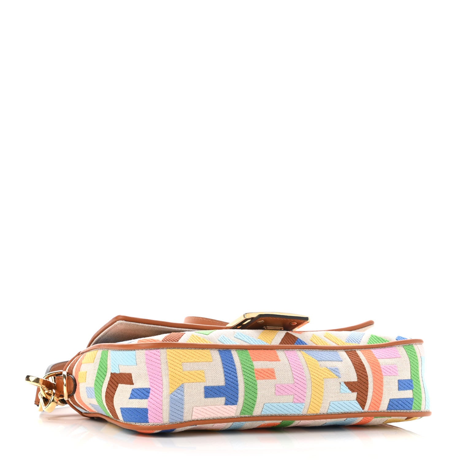 Fendi Kuban Canvas Vitello King FF Embroidered Baguette Grezzo Multicolor 4 of 9