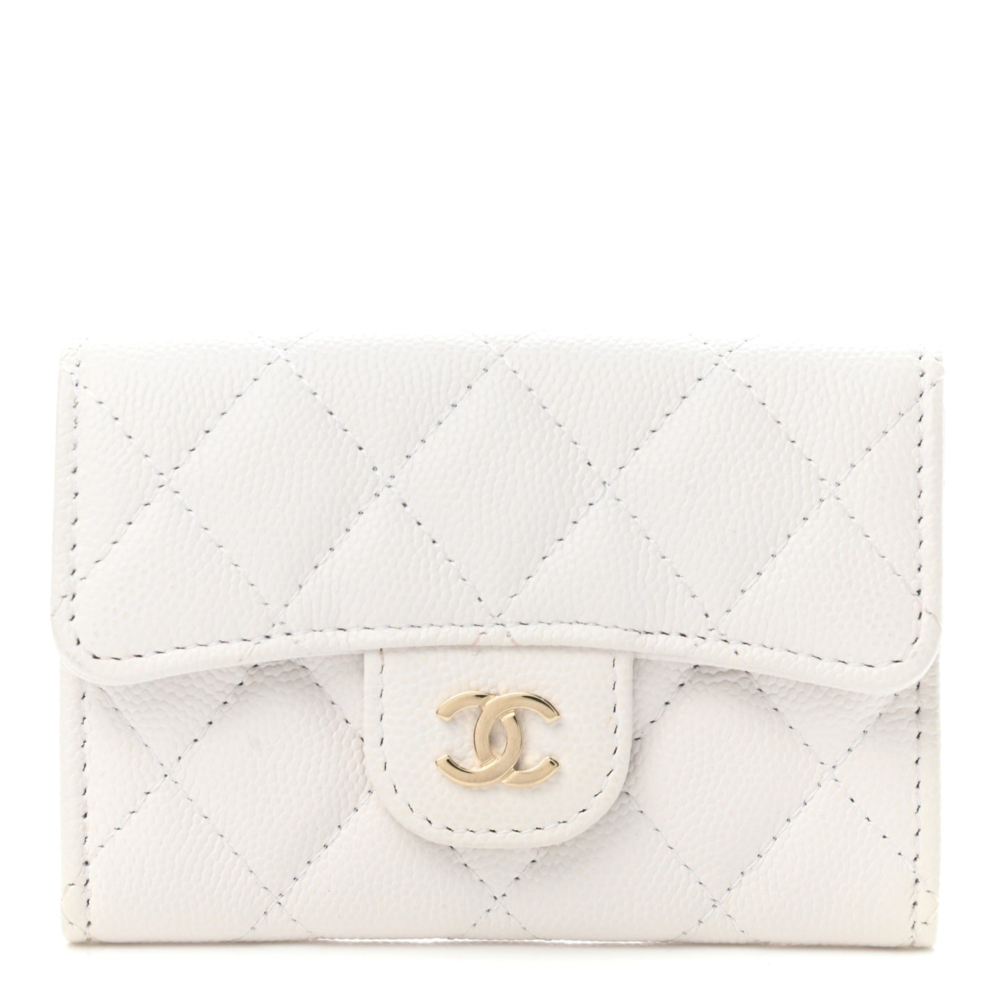 Caviar Quilted Flap Card Holder Wallet White