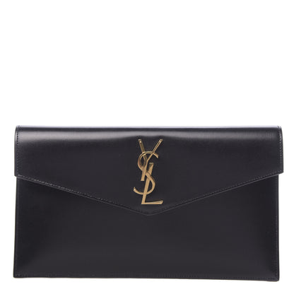 Saint Laurent Smooth Shiny Calfskin Monogram Uptown Pouch Black 1 of 7
