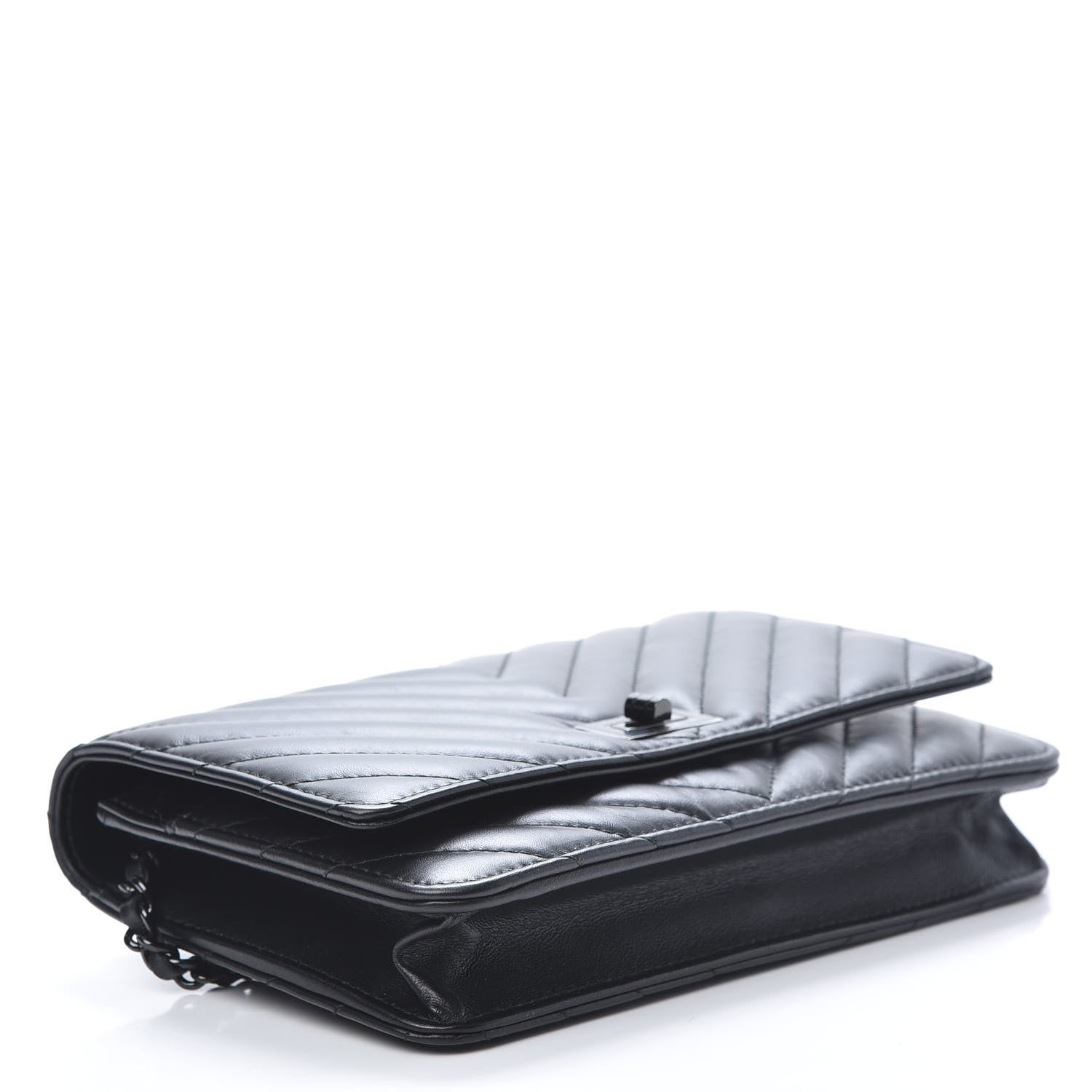 Chanel Aged Calfskin Chevron Quilted Reissue Wallet On Chain WOC So Black 4 of 13