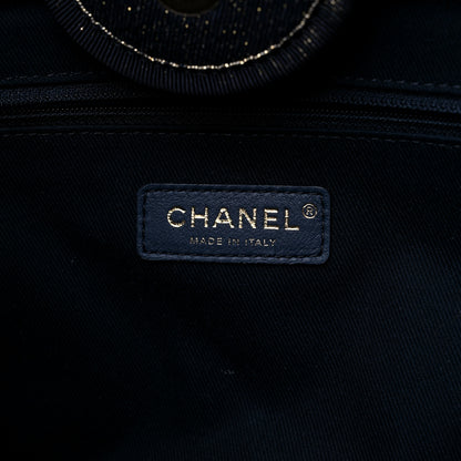 Chanel Lurex Canvas Medium Deauville Tote Navy Blue Gold 6 of 9