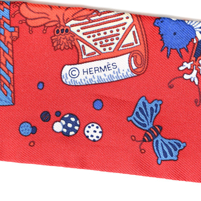 Hermes Silk La Folle Parade Twilly Rouge Bleu White 3 of 4