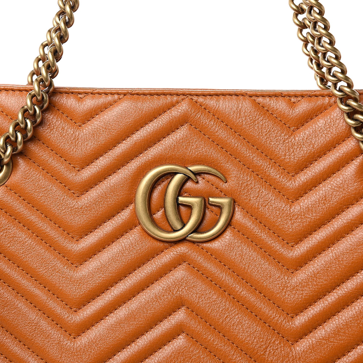 Gucci Azalea Calfskin Matelasse Large GG Marmont Slim Tote Cognac 10 of 10