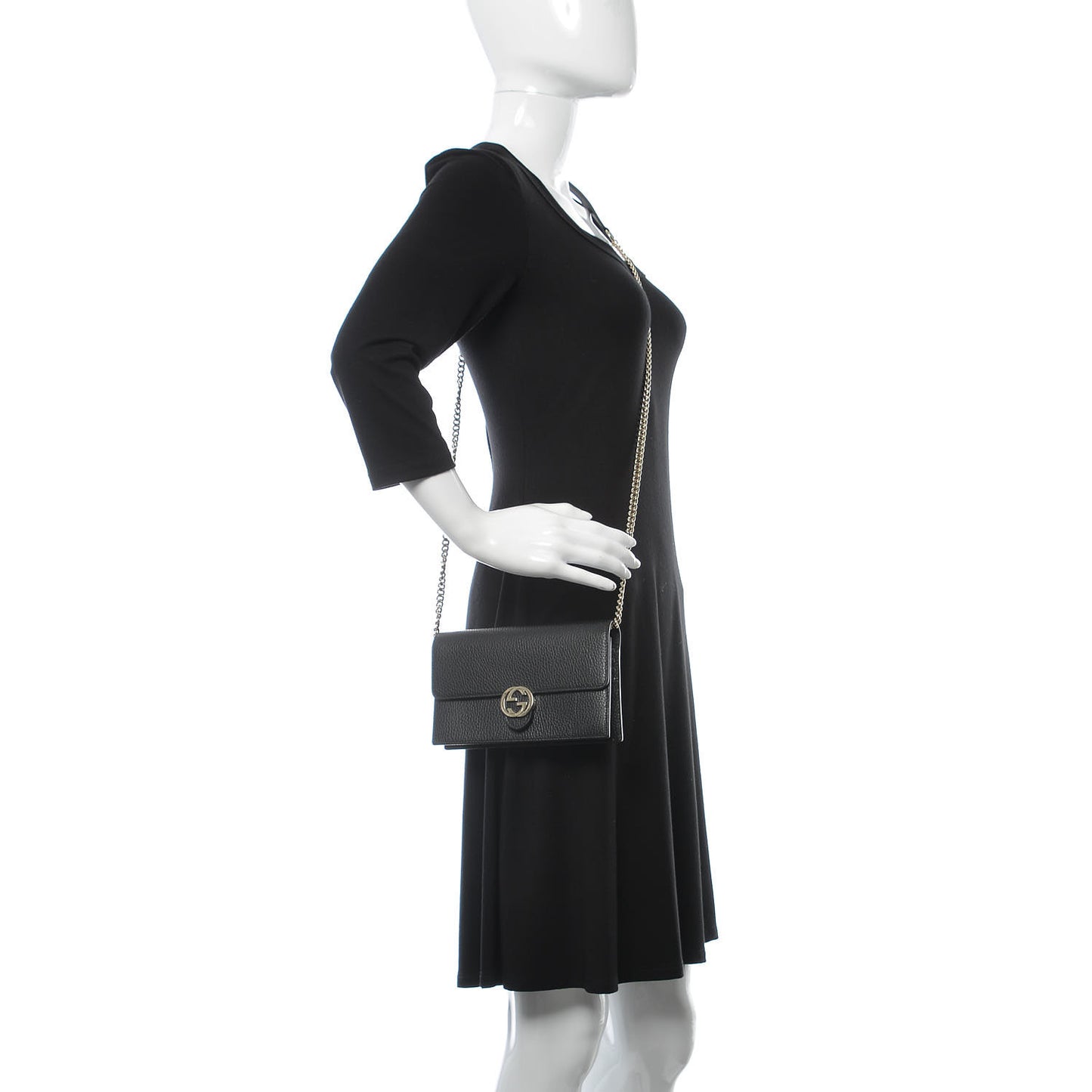 Dollar Calfskin Interlocking G Chain Wallet Black
