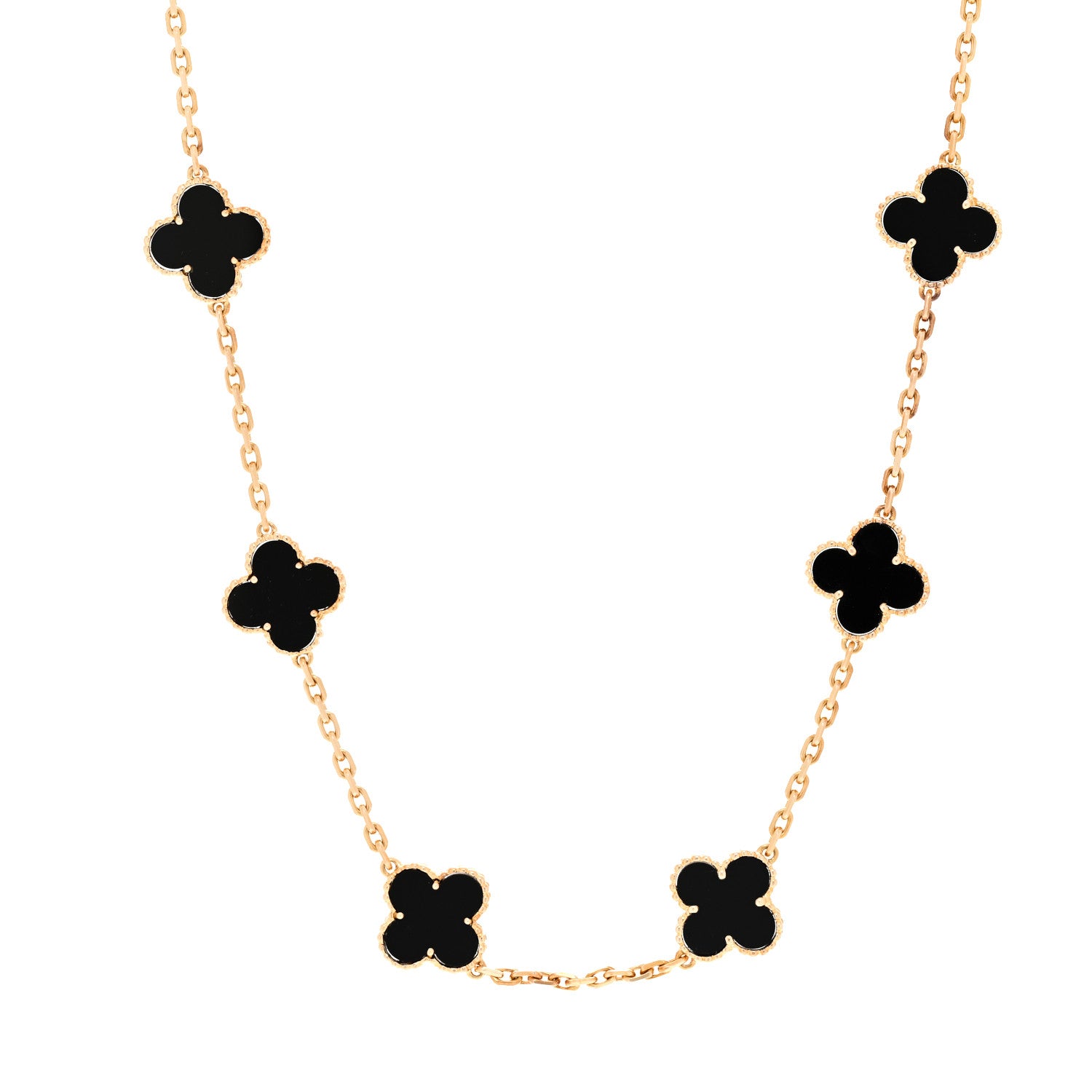 Van Cleef & Arpels 18K Yellow Gold Black Onyx 10 Motifs Vintage Alhambra Necklace 1 of 7