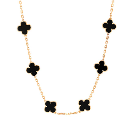 Van Cleef & Arpels 18K Yellow Gold Black Onyx 10 Motifs Vintage Alhambra Necklace 1 of 7