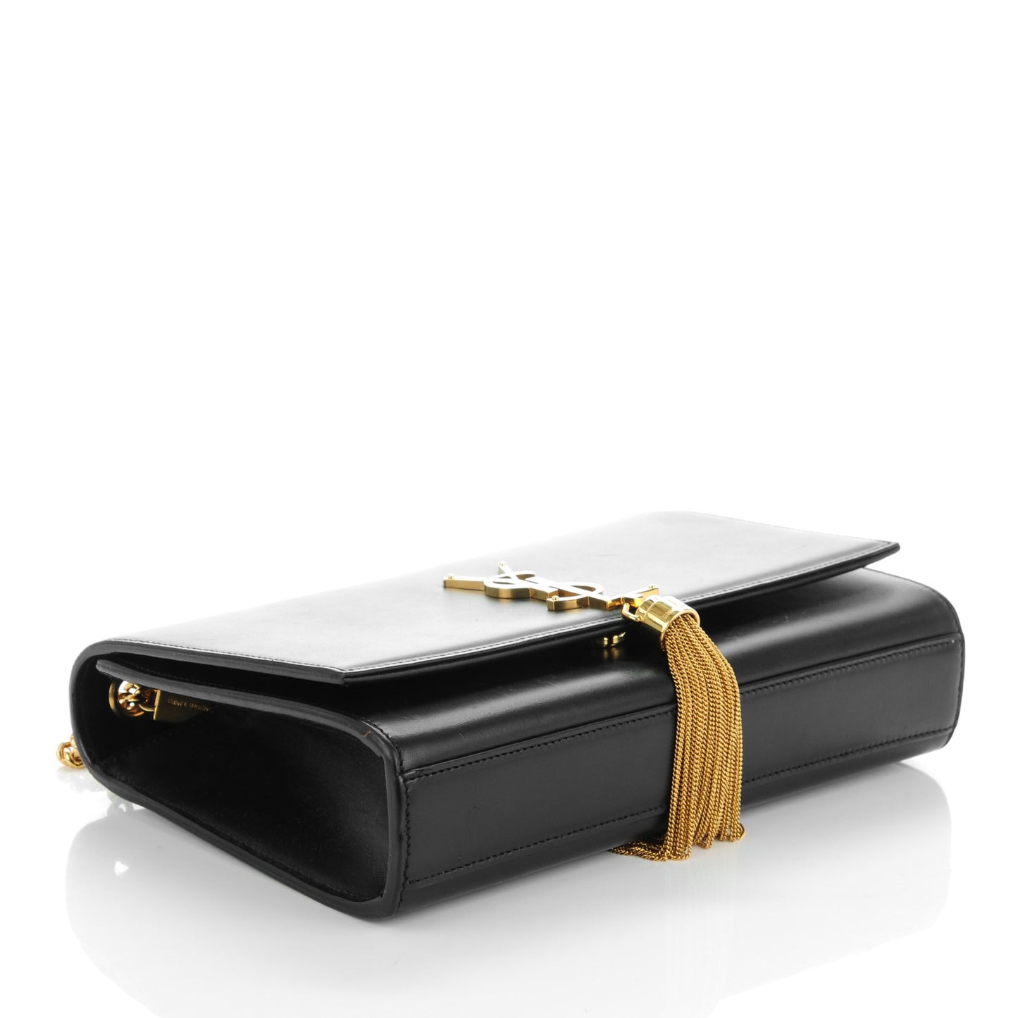 Smooth Calfskin Medium Classic Monogram Kate Tassel Satchel Black