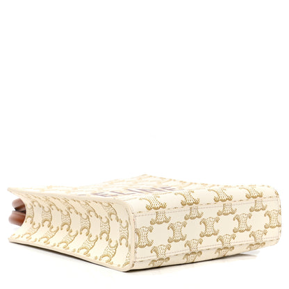 Celine Triomphe Canvas Calfskin Mini Vertical Cabas White 3 of 4