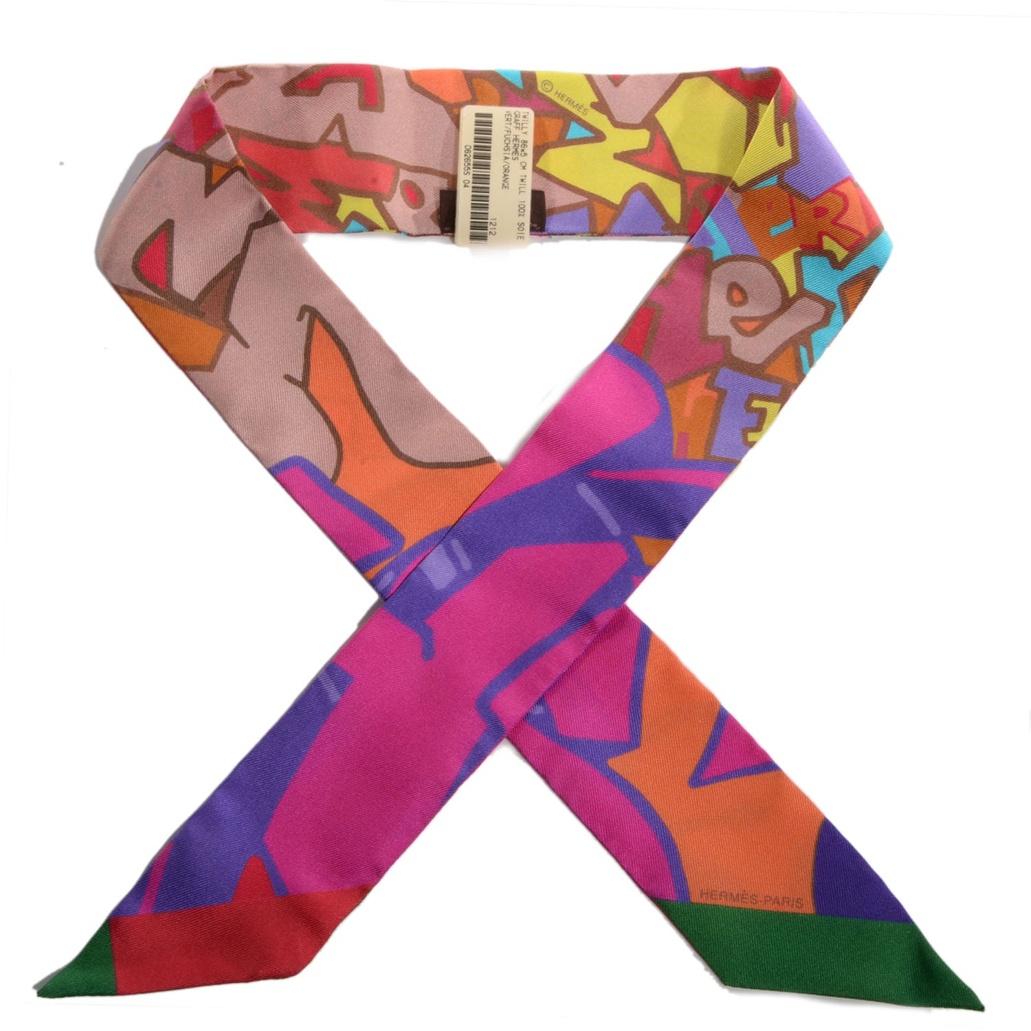 Hermes Silk Graff Graffiti Twilly Vert Fuchsia Orange 1 of 5