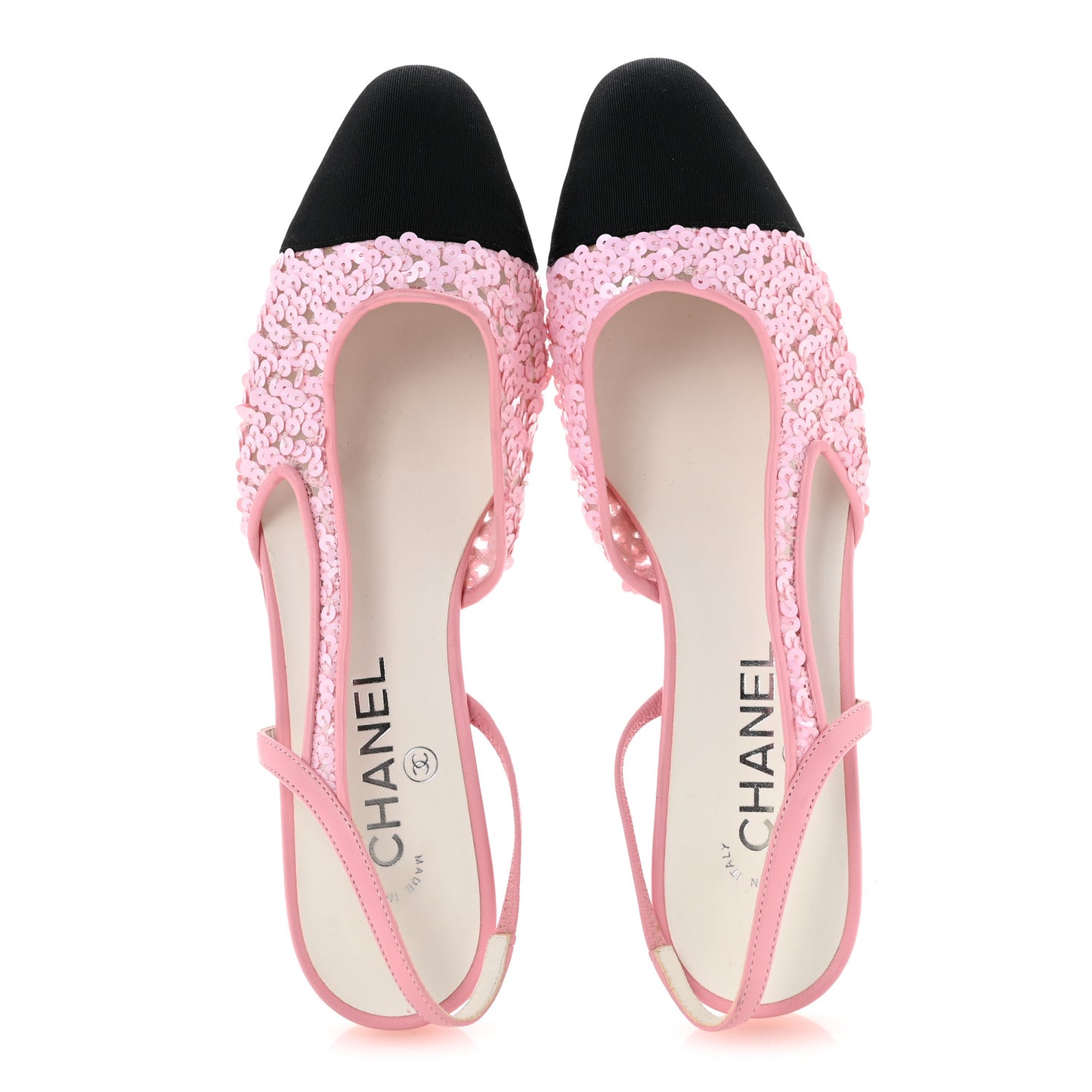 Sequins Satin Cap Toe CC Slingback Flat 38.5 Pink Black