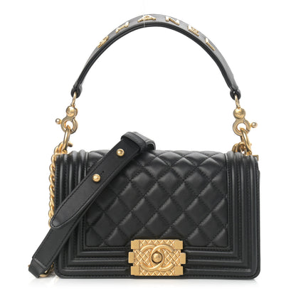Chanel Calfskin Small Boy Logo Top Handle Flap Black 1 of 9