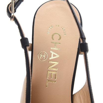Chanel Lambskin Grosgrain Cap Toe CC Slingback Pumps 36 Beige Black 8 of 10