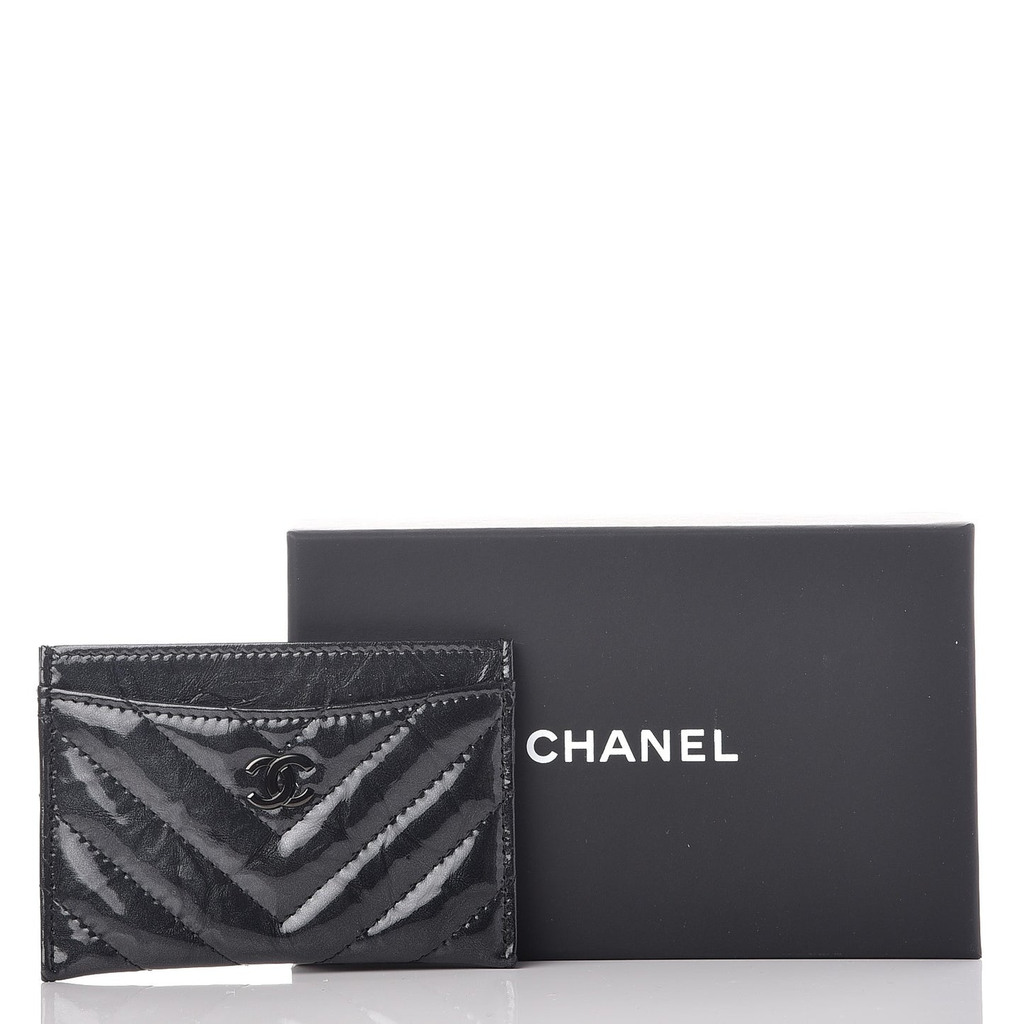 Patent Chevron Quilted Card Holder Black