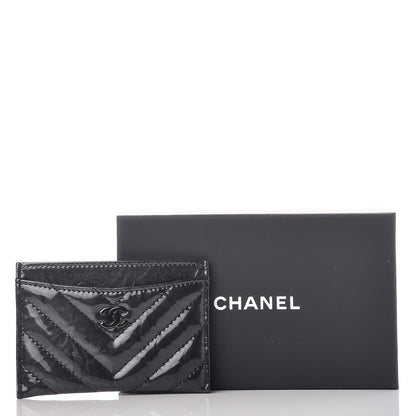 Chanel Patent Chevron Quilted Card Holder Black 9 of 9