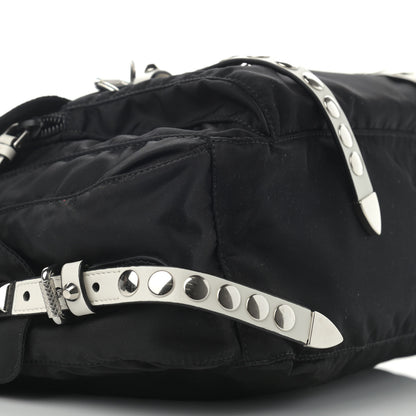 Prada Nylon New Vela Studded Messenger Black White 10 of 12