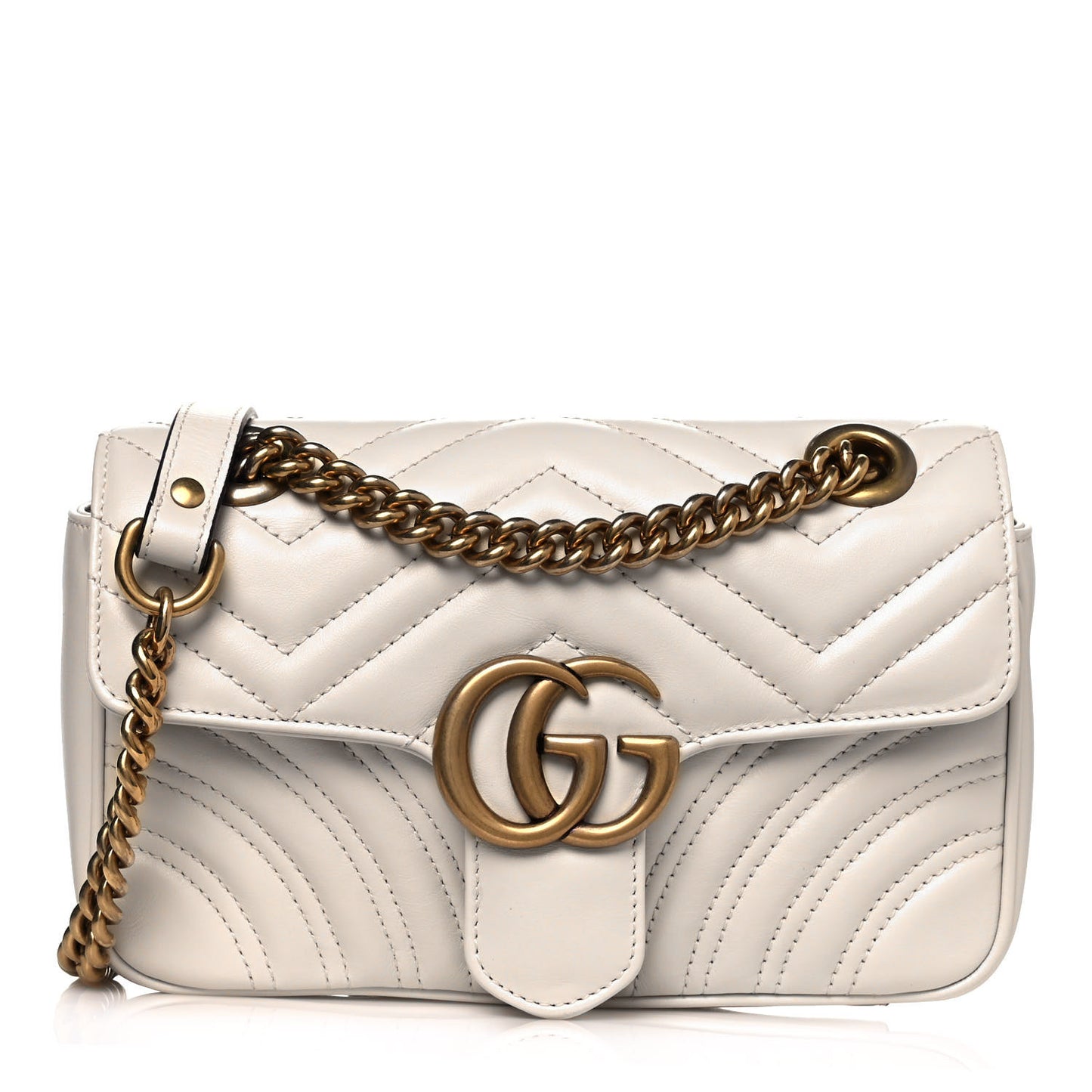 Calfskin Matelasse Mini GG Marmont Shoulder Bag White