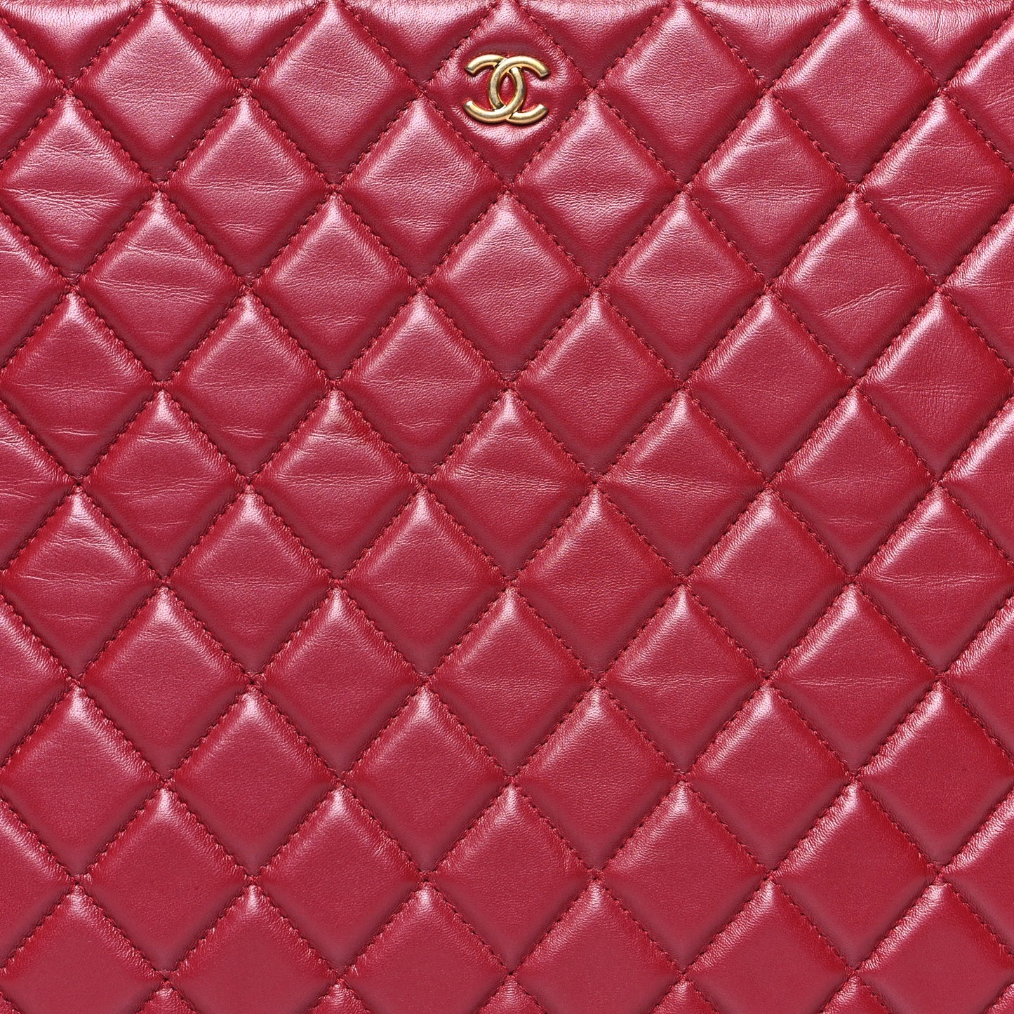 Lambskin Quilted Large Cosmetic Case Red