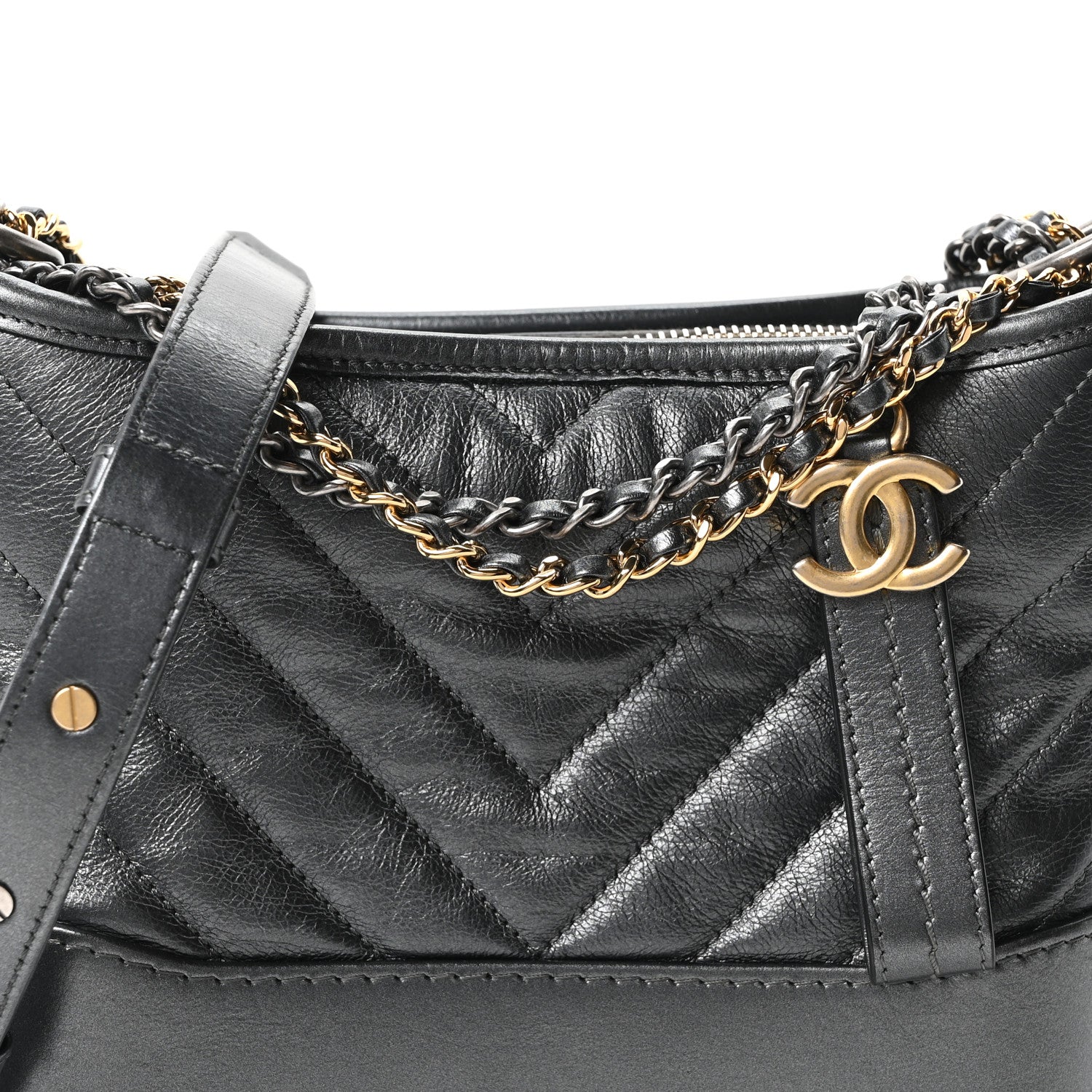 Chanel Metallic Aged Calfskin Chevron Quilted Small Gabrielle Hobo Dark Grey 8 of 10