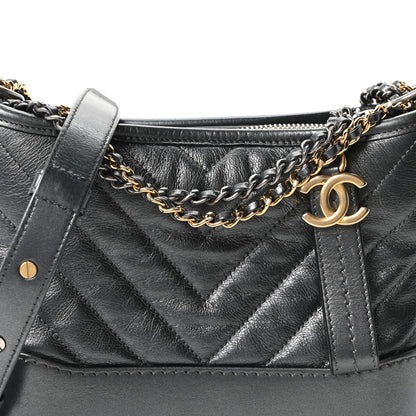 Chanel Metallic Aged Calfskin Chevron Quilted Small Gabrielle Hobo Dark Grey 8 of 10