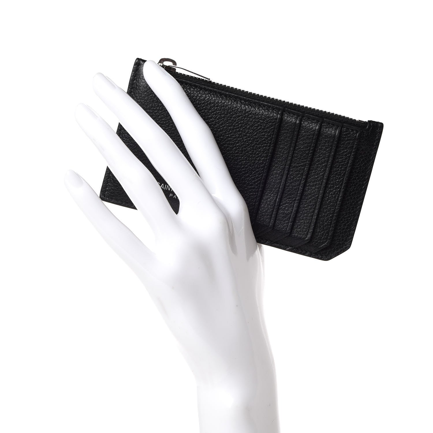 Saint Laurent Grained Calfskin 5 Fragments Zip Pouch Card Holder Black 2 of 8