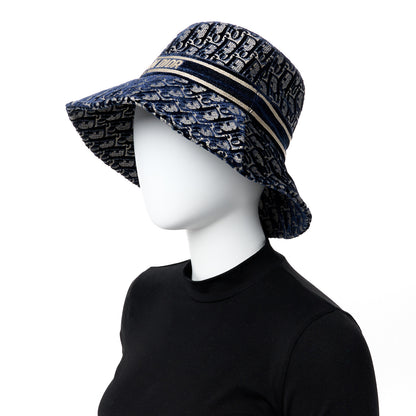 Christian Dior Velvet Oblique Large Brim Bucket Hat 57 Bleu Marine 2 of 9