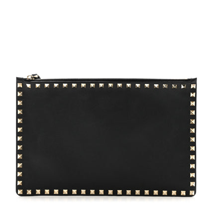 Valentino Garavani Vitello Large Rockstud Zip Pouch Black 1 of 9