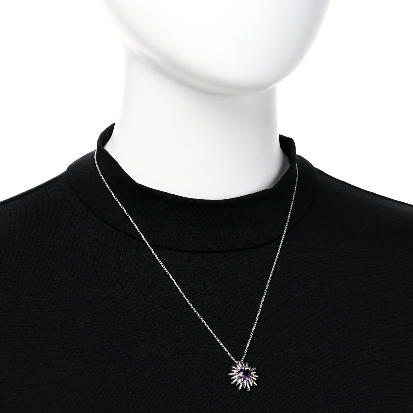 Sterling Silver Amethyst Starburst Pendant Necklace