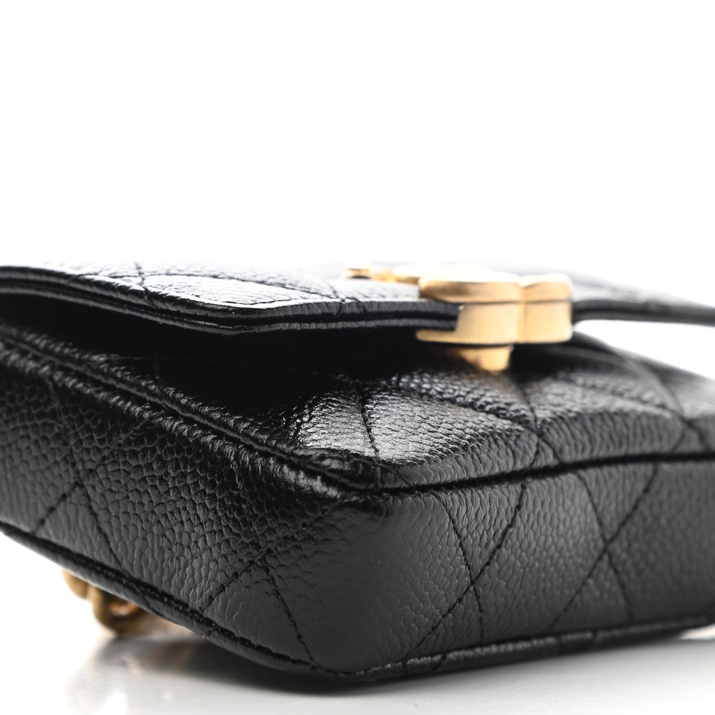 Shiny Caviar Quilted Chain Melody Belt Bag Black