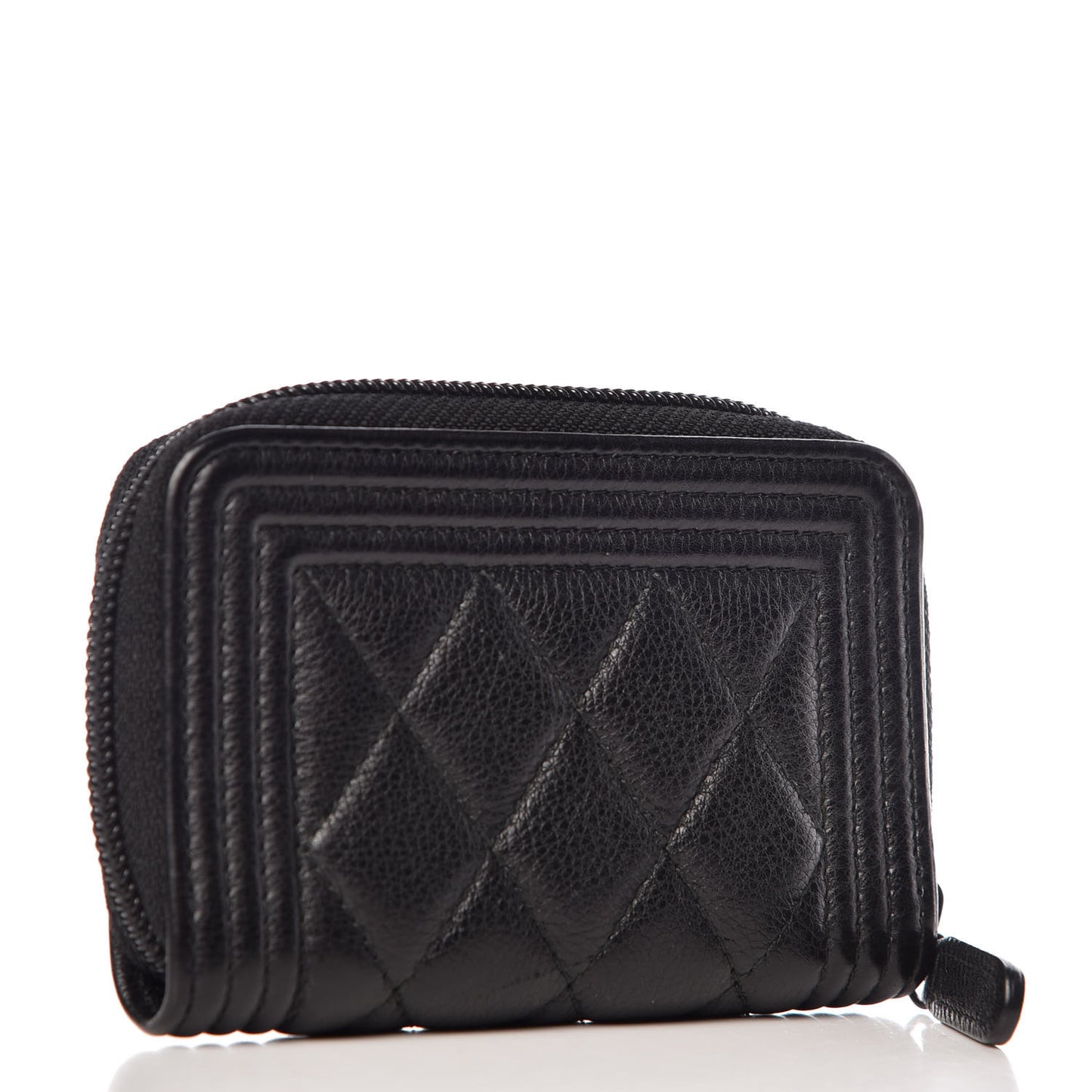 Calfskin Quilted Boy Zip Around Coin Purse Wallet Black