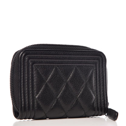 Chanel Calfskin Quilted Boy Zip Around Coin Purse Wallet Black 3 of 7