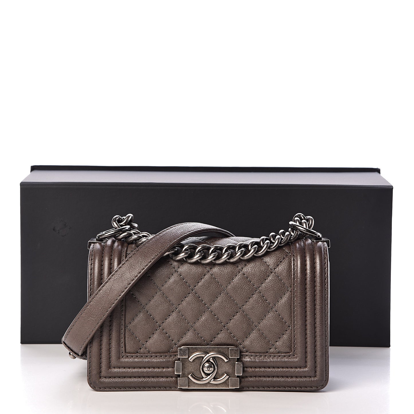Calfskin Quilted Small Boy Flap Taupe