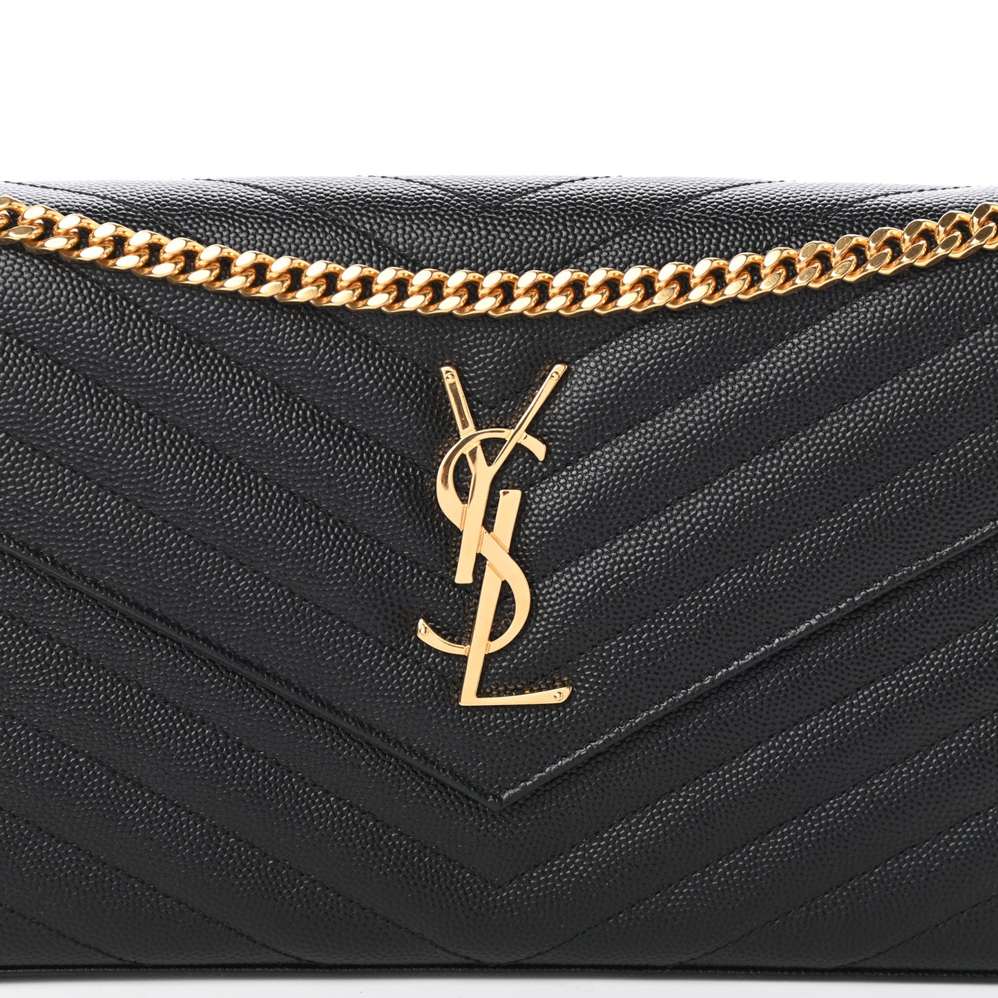 Grain De Poudre Matelasse Chevron Monogram Chain Wallet Black