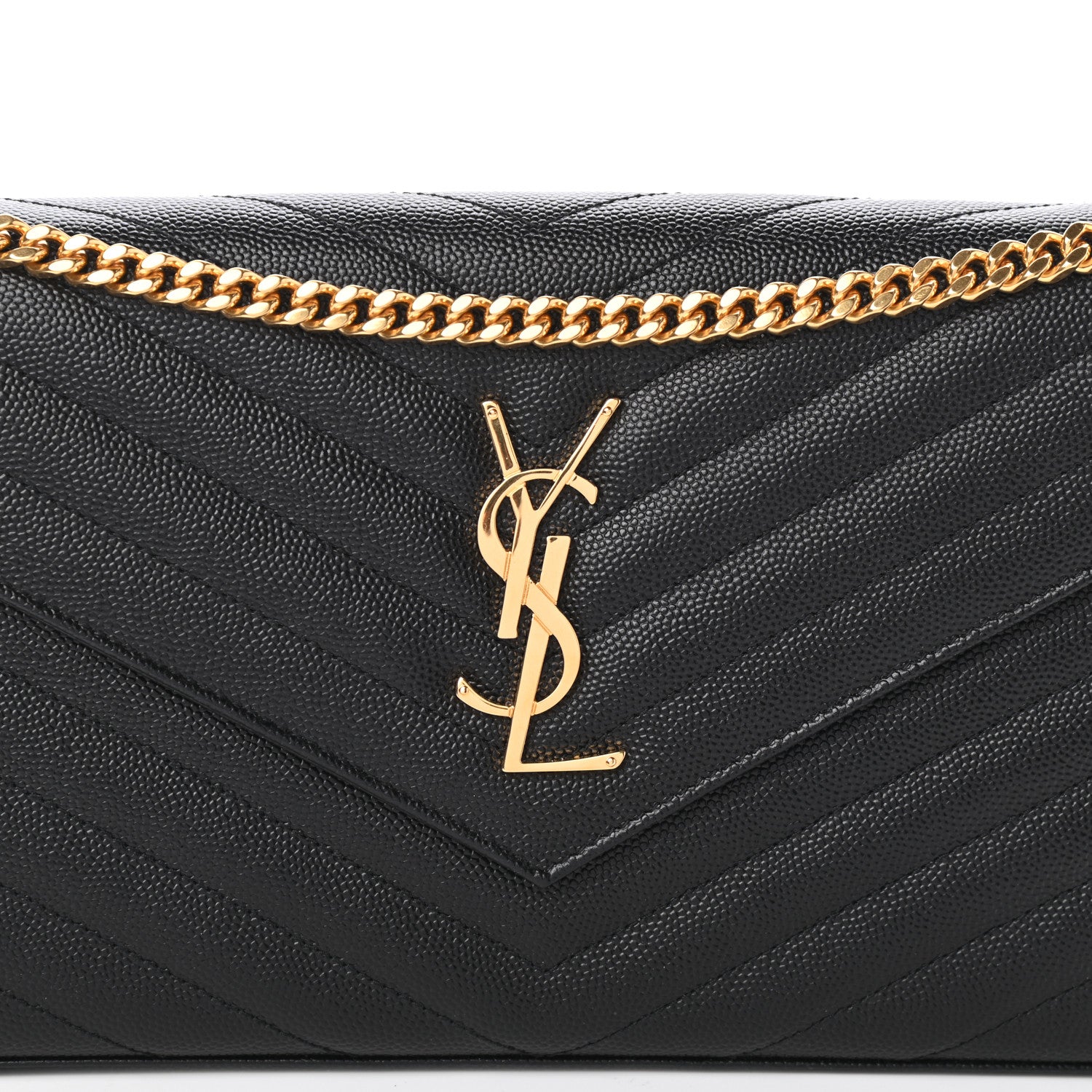 Saint Laurent Grain De Poudre Matelasse Chevron Monogram Chain Wallet Black 7 of 9