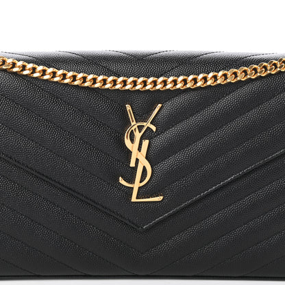 Saint Laurent Grain De Poudre Matelasse Chevron Monogram Chain Wallet Black 7 of 9