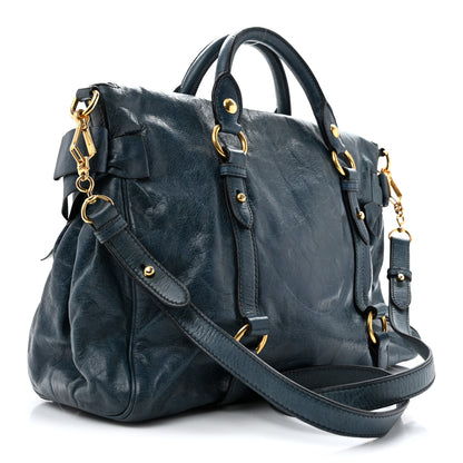 Miu Miu Vitello Lux Medium Bow Bag Blue 3 of 14