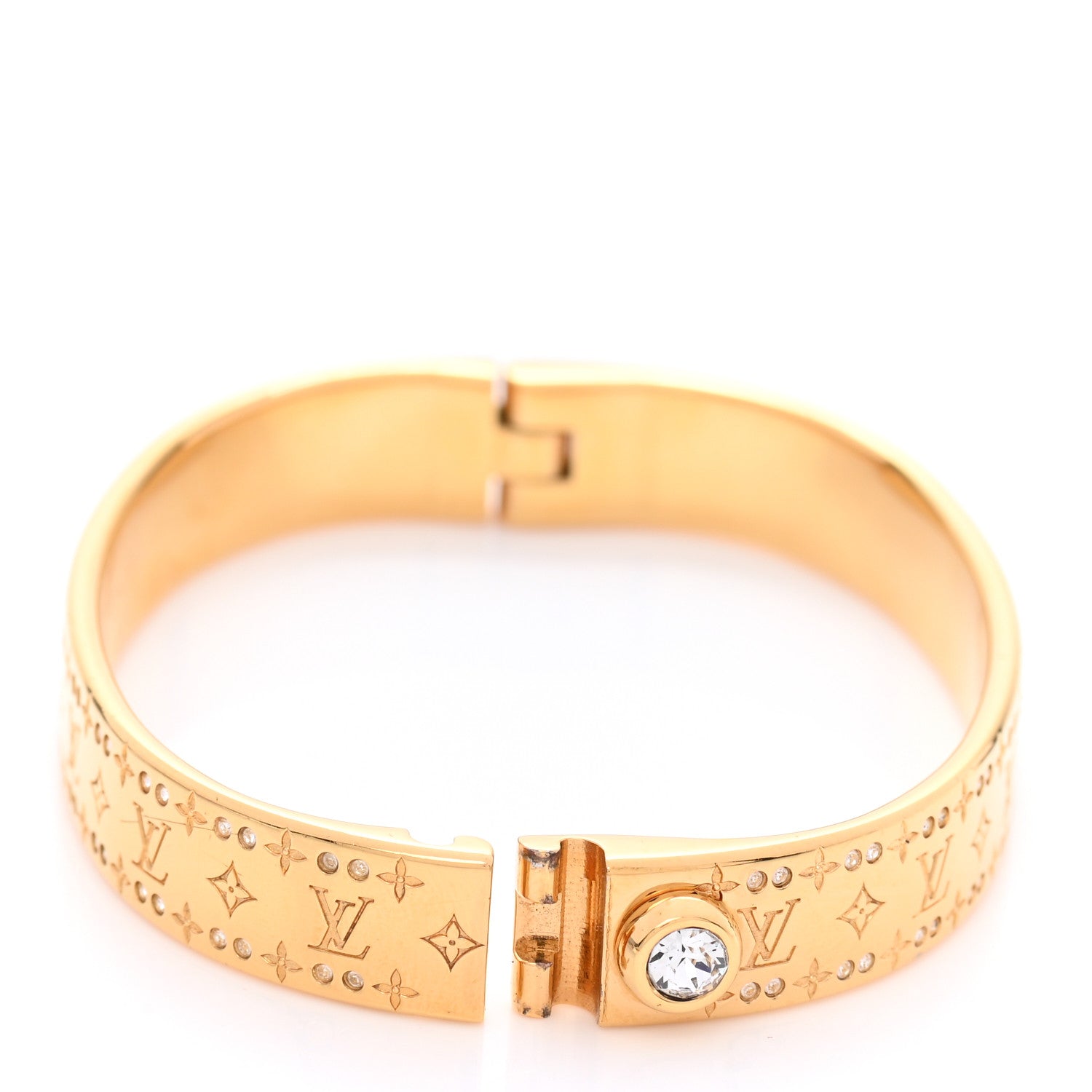Louis Vuitton Brass Crystal Monogram Nanogram Strass Cuff S Gold 7 of 7