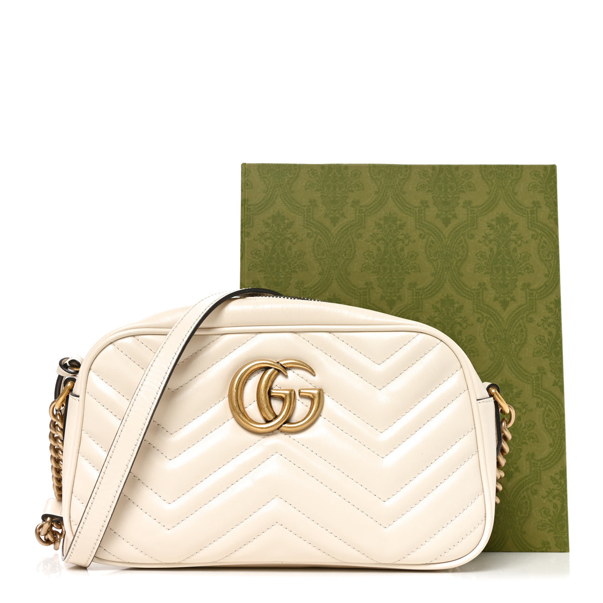 Calfskin Matelasse Small GG Marmont Chain Shoulder Bag White
